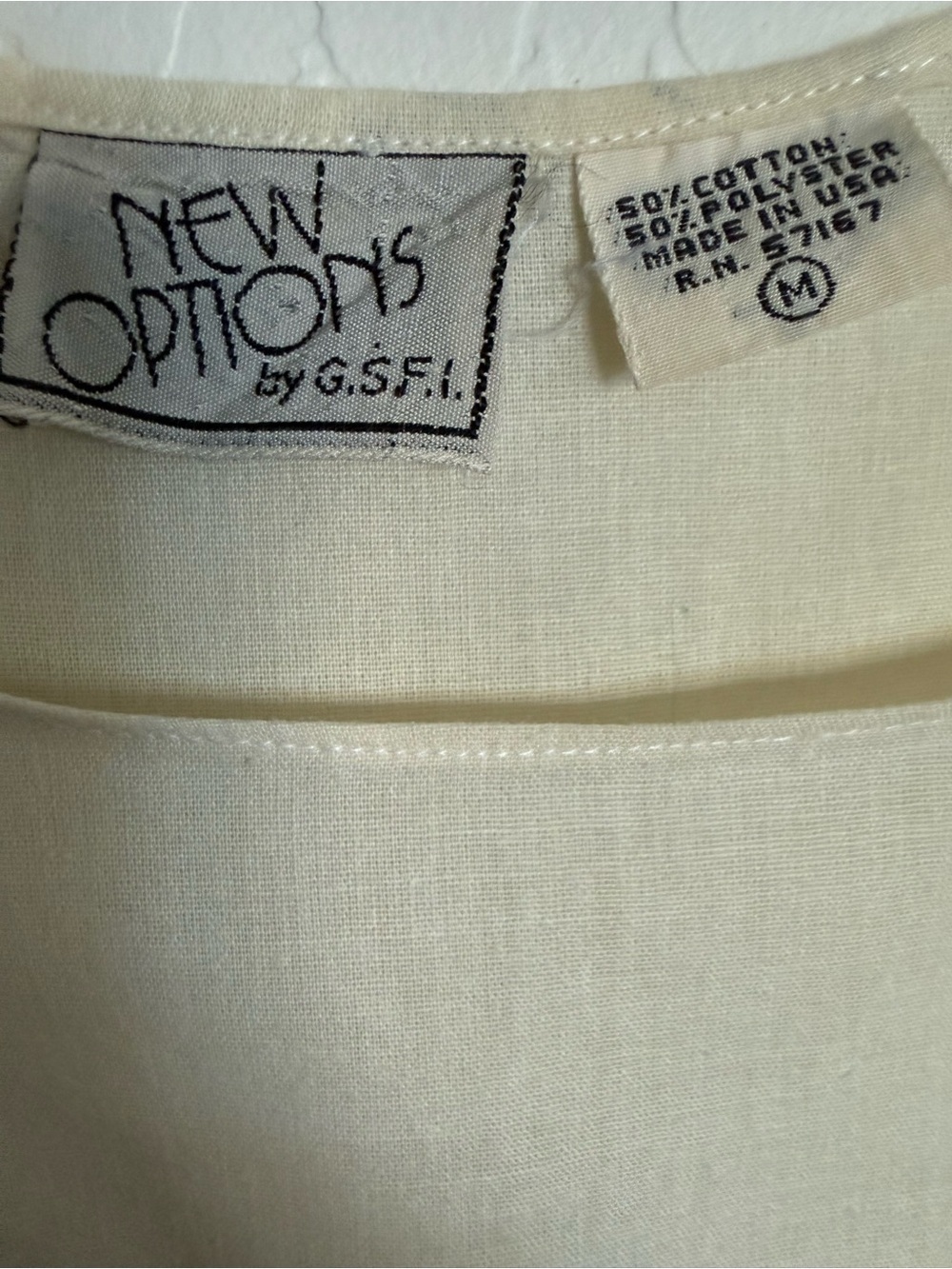 NEW OPTIONS by G.S.F.I. Vtg Cream Midi Shift Dress Lace Hem - Med - Made in USA - Picture 5 of 6